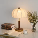 Walnut Fabric Table Lamp | Nordic Warm Minimalist LED Ambient Light - Image 2