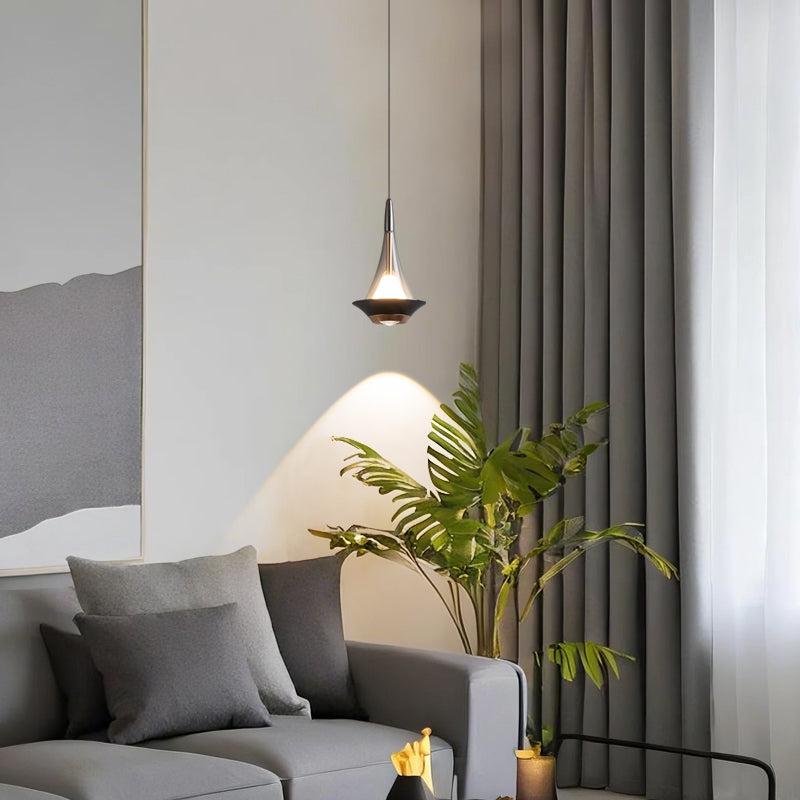 Modern Style Inverted Triangle Pendant Light with Ambient Lens Spotlight at the Bottom - Image 10