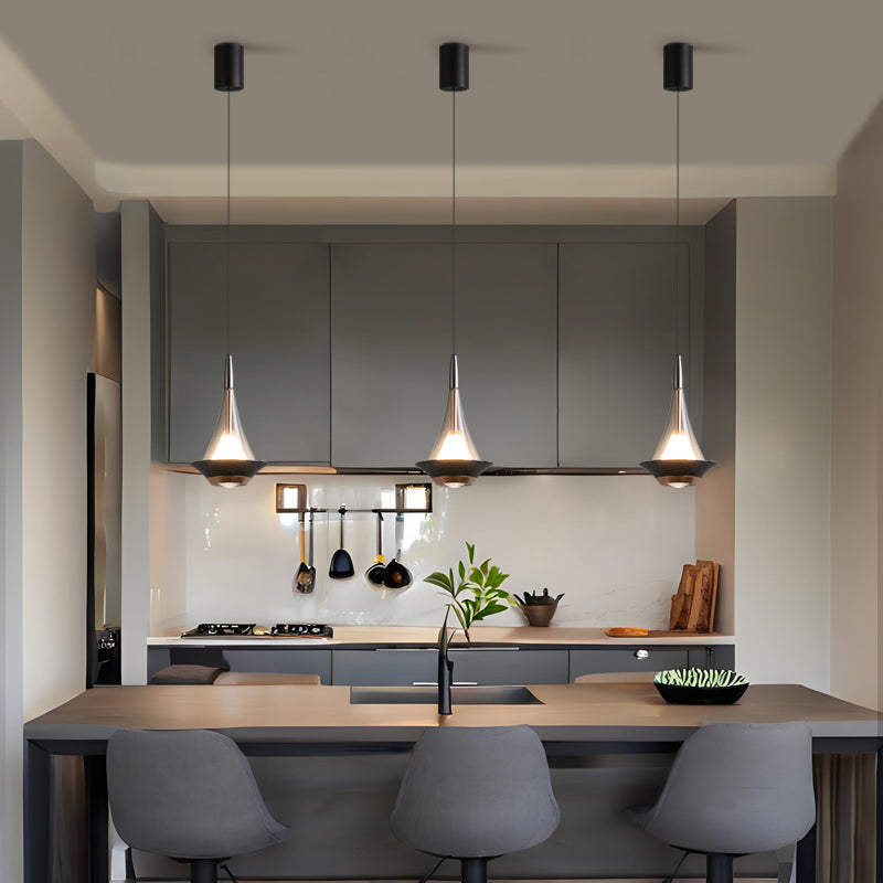 Modern Style Inverted Triangle Pendant Light with Ambient Lens Spotlight at the Bottom - Image 2