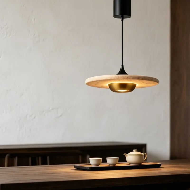 Modern Marble Pendant Light | Natural Stone LED Disc Chandelier - Image 4
