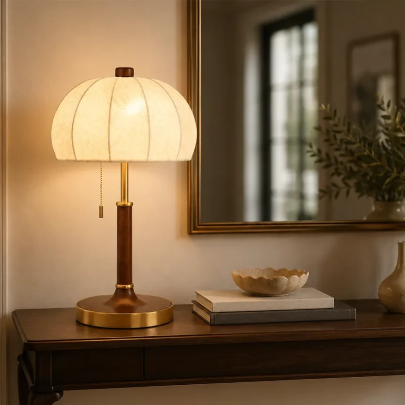 Walnut Fabric Table Lamp | Nordic Warm Minimalist LED Ambient Light - Image 4