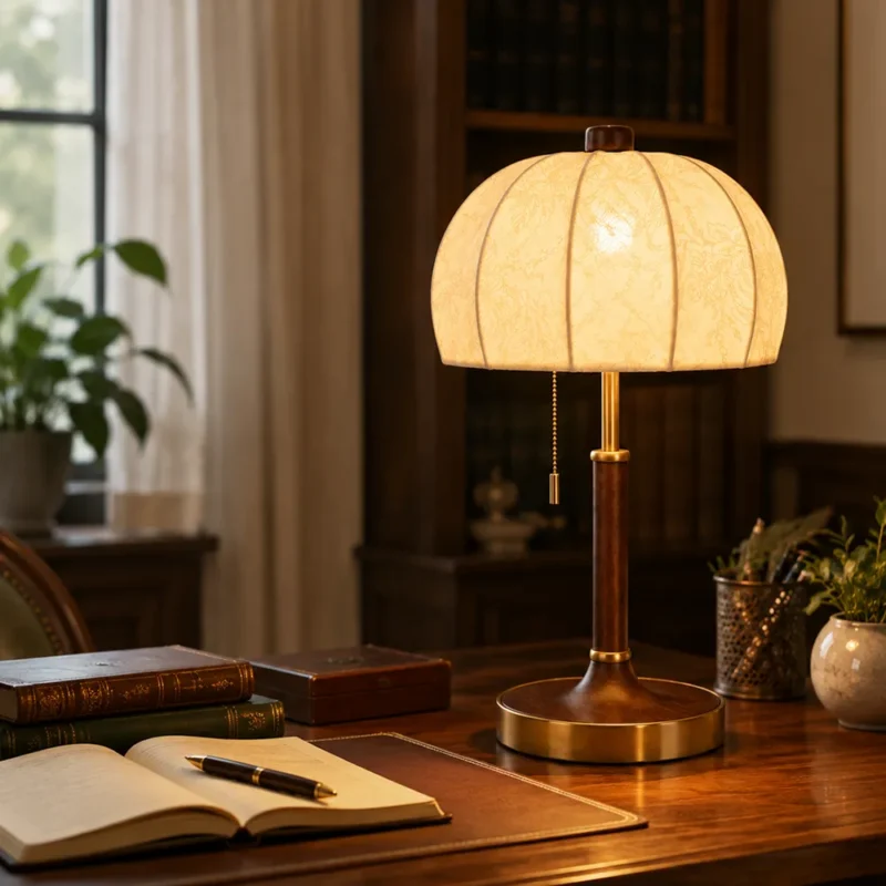 Walnut Fabric Table Lamp | Nordic Warm Minimalist LED Ambient Light - Image 6