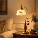 Vintage Floral Brass Table Lamp | Antique European Warm Bedside Lamp - Image 5