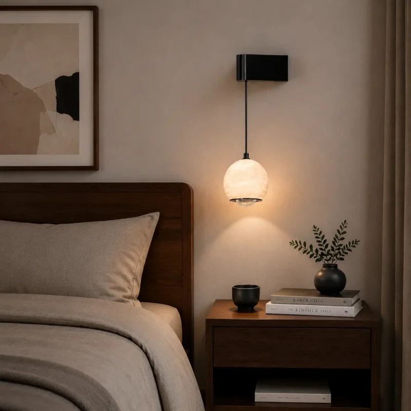 Natural Alabaster Sphere Wall Pendant Light – Modern Minimalist LED Series - Image 4