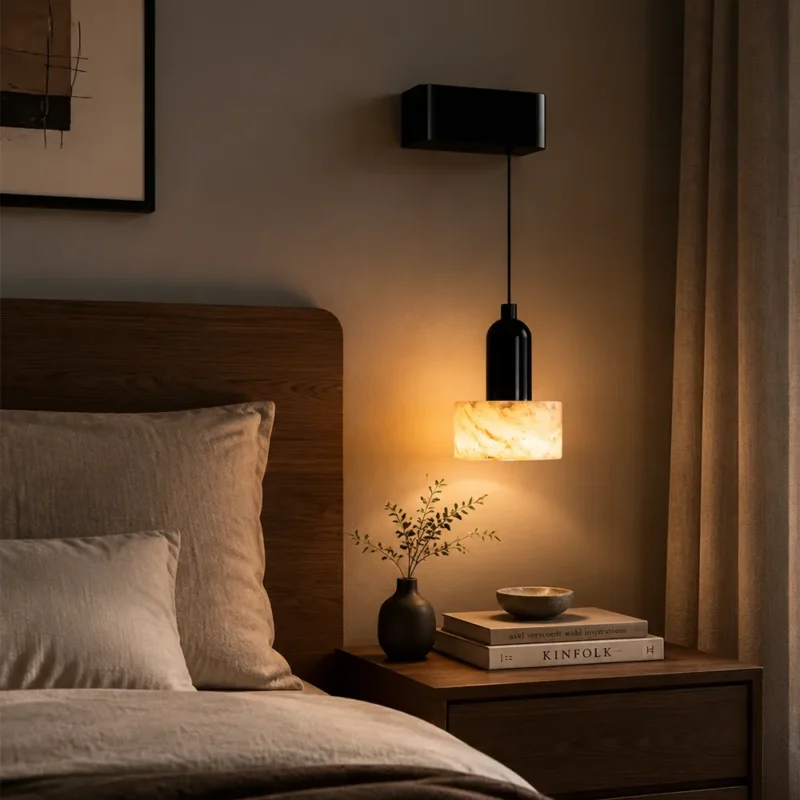 Aurora Adjustable Alabaster Wall Pendant Light – Modern Minimalist LED Sconce Series - Image 2