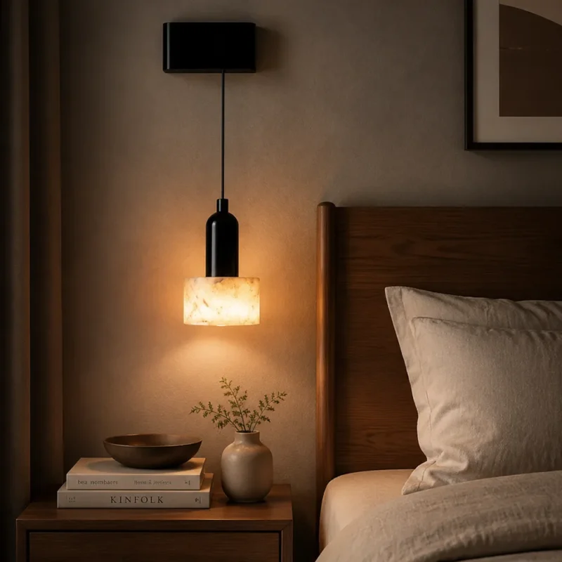 Aurora Adjustable Alabaster Wall Pendant Light – Modern Minimalist LED Sconce Series - Image 3
