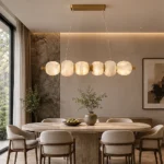 Linear Pendant Light | Modern Brass Marble LED Lighting Fixture - Image 2