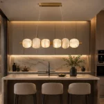 Linear Pendant Light | Modern Brass Marble LED Lighting Fixture - Image 3