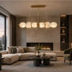 Linear Pendant Light | Modern Brass Marble LED Lighting Fixture - Image 4
