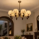 Velvet Petal Vintage Fabric Shade Chandelier with Wood Accents - Image 2