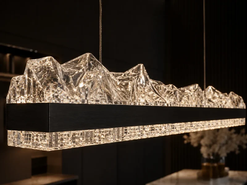 Ice Mountain Double Row Linear Pendant Light | Modern Black LED Chandelier - Image 5