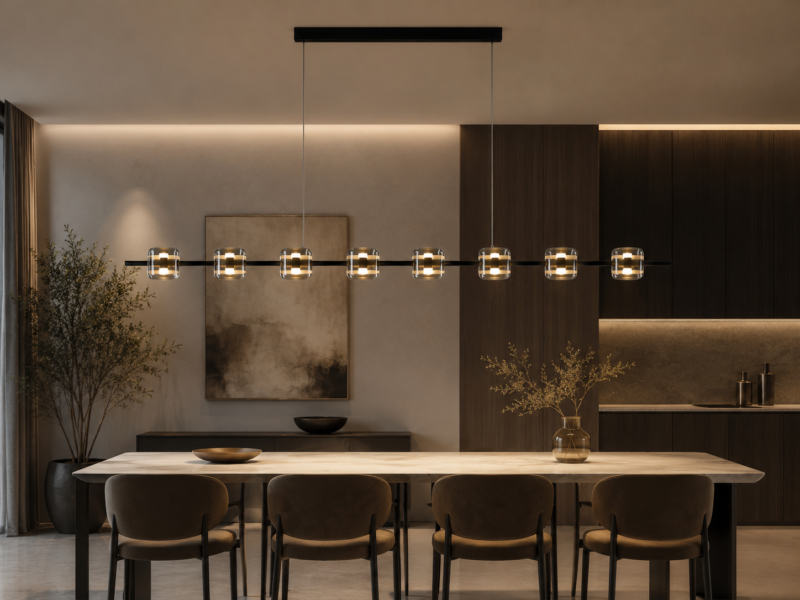Brass Glass Linear Pendant Light – Modern LED Kitchen Island Lighting - Image 6