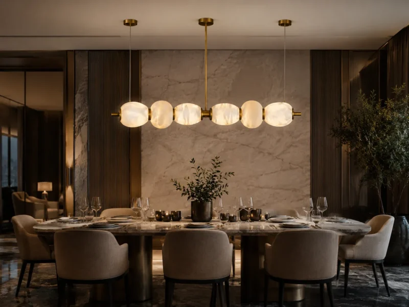 LUMO CLOUD Linear Pendant Light | Modern Brass Marble LED Lighting Fixture - Image 3