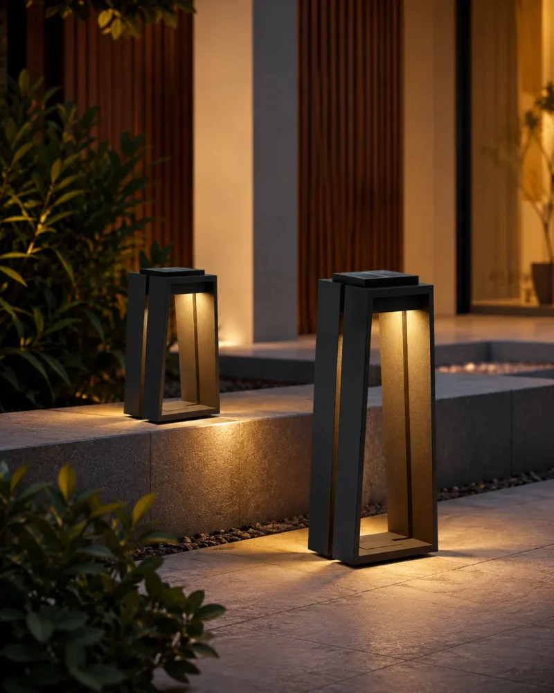 Elira Black Solar Outdoor Bollard Light for Garden Pathway and Courtyard Lighting - Image 2
