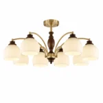 Brass Walnut Wood Ceiling Light | Vintage 6/8 Head Semi Flush Mount Chandelier