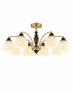 Brass Walnut Wood Ceiling Light | Vintage 6/8 Head Semi Flush Mount Chandelier