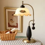 Vintage Floral Brass Table Lamp | Antique European Warm Bedside Lamp - Image 4