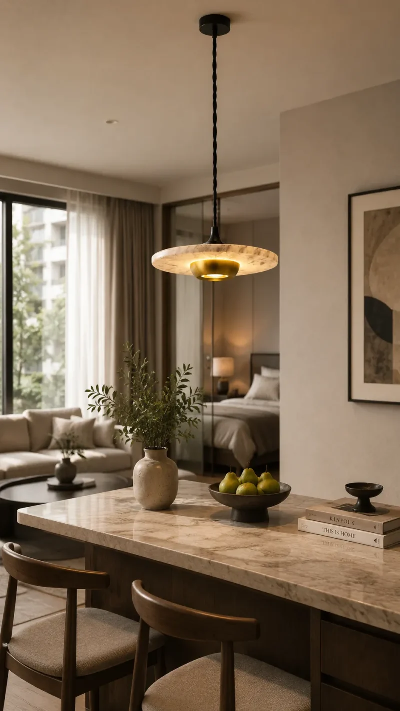 Modern Marble Pendant Light | Natural Stone LED Pendant Lighting Fixture for Interiors - Image 2