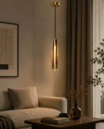 K9 Crystal Glass Tube Pendant Light | Luxury Brass LED - Image 3