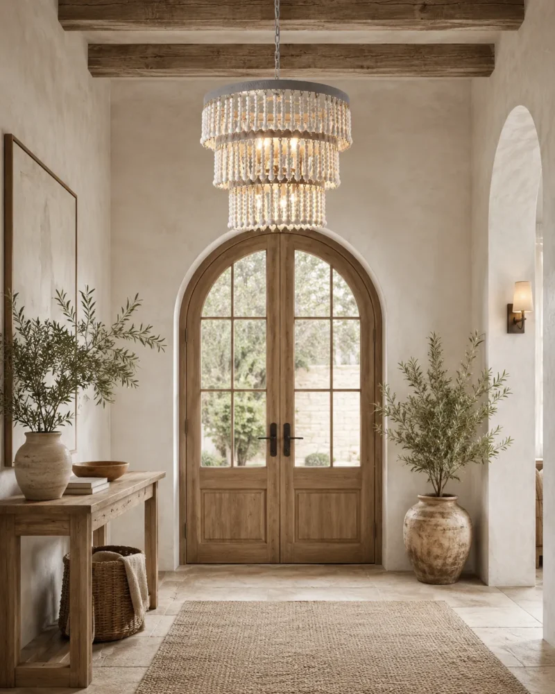 Rustic Boho Wooden Beaded Chandelier for Dining Room and Living Room - Image 3