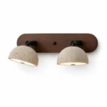 Adjustable Travertine Dome LED Vanity Light with Walnut Wood Backplate