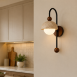 Travertine LED Wall Sconce | Natural Stone Wood Wall Lamp - Image 3