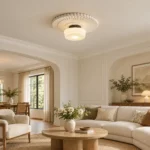 Vintage Glass Ceiling Light – French Cream LED Flush Mount Lamp - Image 2