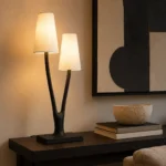 Modern Sculptural Double-Shade Table Lamp | Brass Table Lamp - Image 3