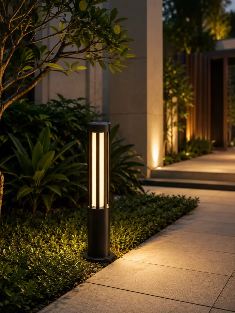 Black Cylindrical Outdoor Bollard Light for Garden Pathway Lighting - Image 2