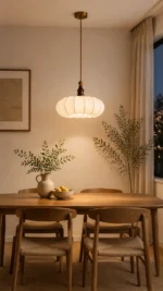 Fabric Pendant Light | Wooden Japanese Minimalist LED Ceiling Lamp - Image 5