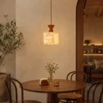 Travertine Wood Cube Pendant Light – Natural Stone LED Small Pendant Light - Image 3