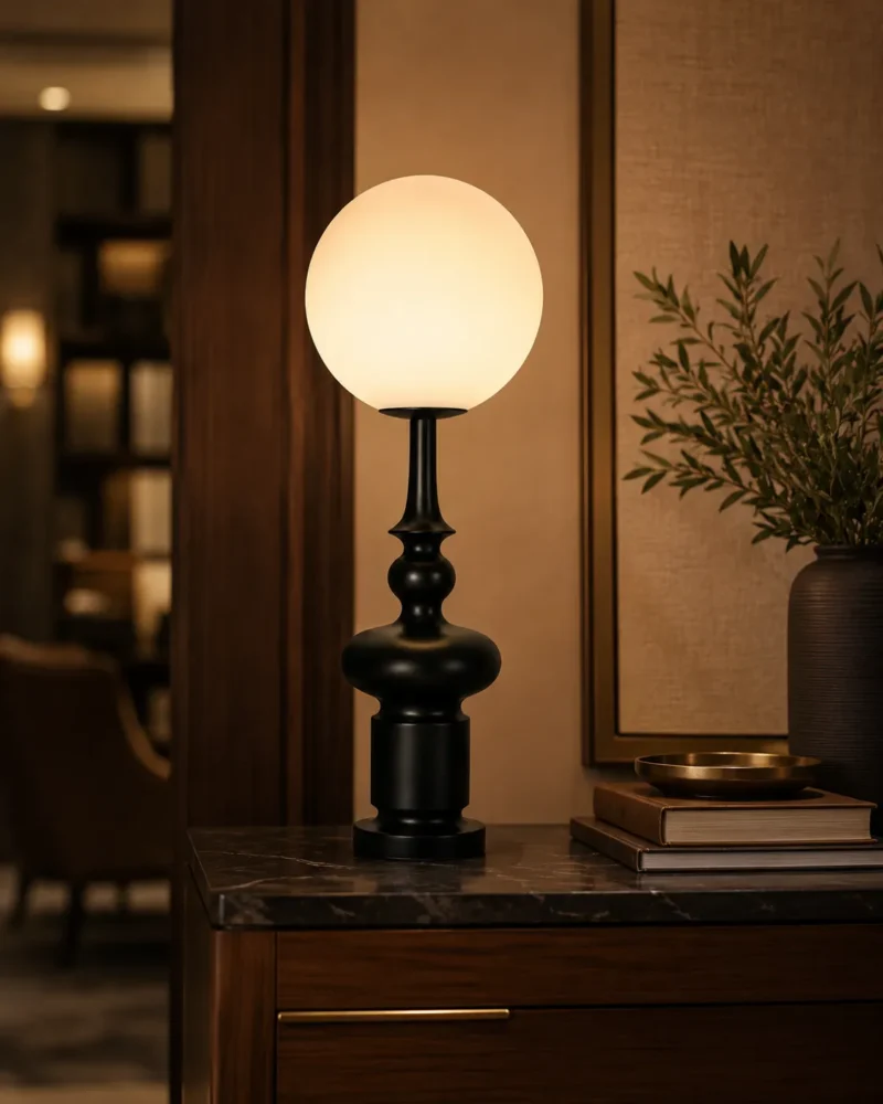 Noir Orb Table Lamp | Modern Sculptural LED Desk Lamp for Bedroom & Living Room - Image 2
