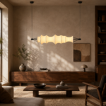 Sculptural Fabric Linear Pendant Light | Ivory LED - Image 3