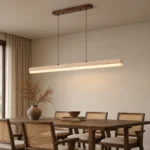 Travertine & Wood Linear Pendant Light | Modern LED - Image 4
