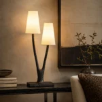 Modern Sculptural Double-Shade Table Lamp | Brass Table Lamp - Image 2