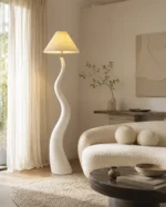 Sculptural Wavy Resin Floor Lamp with Fabric Shade - Image 6