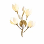 Porcelain Magnolia Ceramic Wall Lamp with Gold Metal Frame