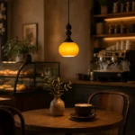 Gradient Amber Glass Pendant Light | Wooden Artisan Lamp - Image 3