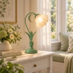 Floral Table Lamp | Light Green LED Bedside Lamp for Bedroom & Living Room Decor - Image 2