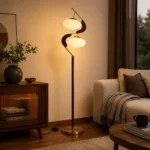 S-Shaped Wood and Glass LED Floor Lamp - Image 4