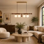 Wood & Opal Glass Linear Pendant Light | 4-Light - Image 3
