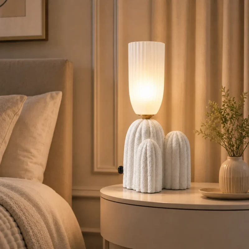 Modern Sculptural Table Lamp – Ivory LED Bedroom & Living Room Lighting - Image 3