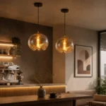 Amber Glass Dome Pendant Light | Nordic Modern LED Ceiling Lighting Fixture - Image 3