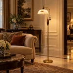 French Vintage Glass Shade LED Floor Lamp - Image 2
