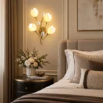 Porcelain Magnolia Ceramic Wall Lamp with Gold Metal Frame - Image 5