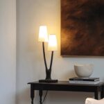 Modern Sculptural Double-Shade Table Lamp | Brass Table Lamp - Image 4