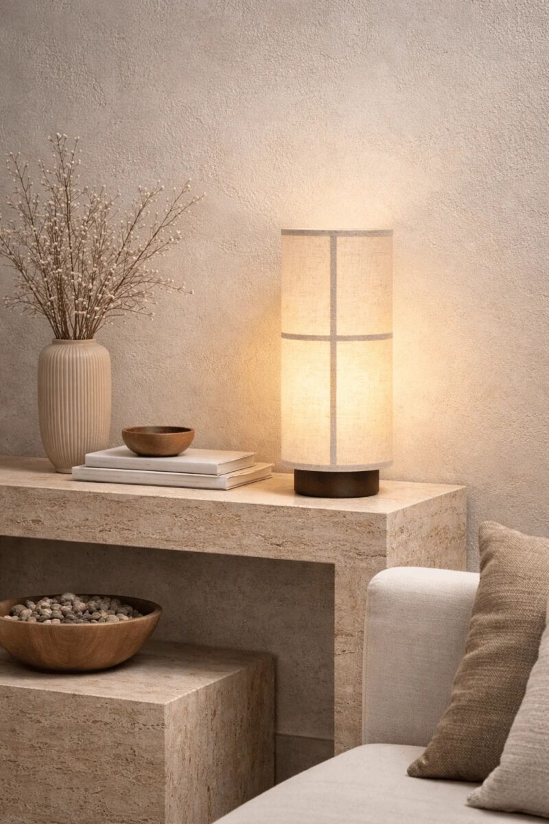 Modern Linen Table Lamp | Minimalist Fabric Bedside LED Light - Image 4
