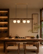 Wood & Opal Glass Linear Pendant Light | 4-Light - Image 3