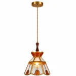 Vintage Stained Glass Pendant Light | Brass Amber Glass Ceiling Lamp