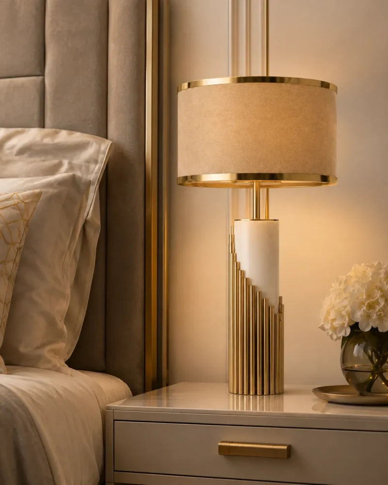 Modern Luxury Marble Table Lamp | Gold LED Bedside Lamp for Bedroom & Living Room - Image 2